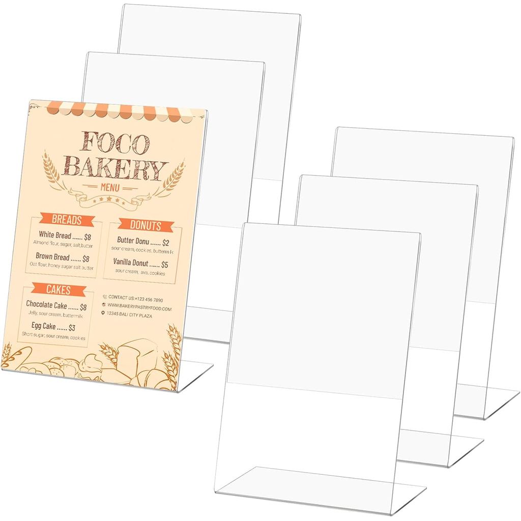 Pacote com 6 Suportes de Acrílico, A5, Suporte de Mesa Transparente, Expositor de Menu Inclinado, Suporte em L, Suporte