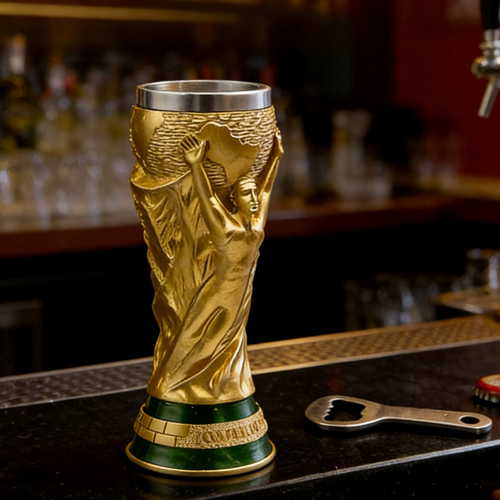 [Preferencial] Megamo Gold World Cup Hercules Caneca de cerveja em aço inoxidável Bar Draw Beer Collection Mug