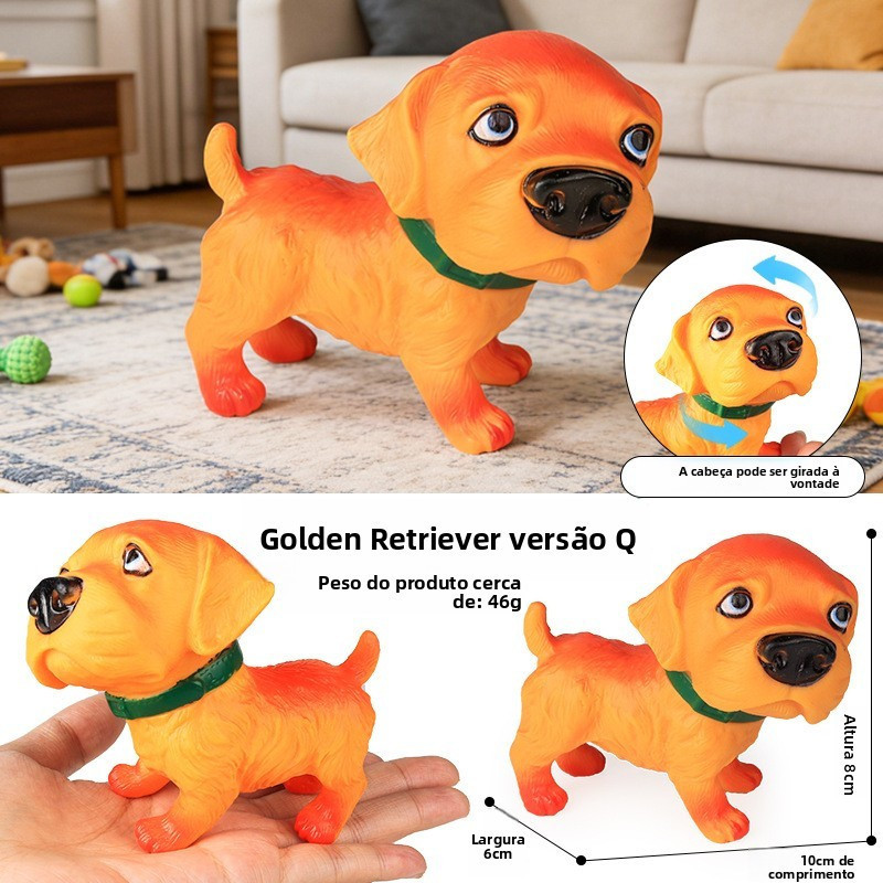 Modelo de animal de plástico macio simulando Golden Retriever, Dachshund, Poodle, Pug, Dalmata, Bulldog com cabeça rotat