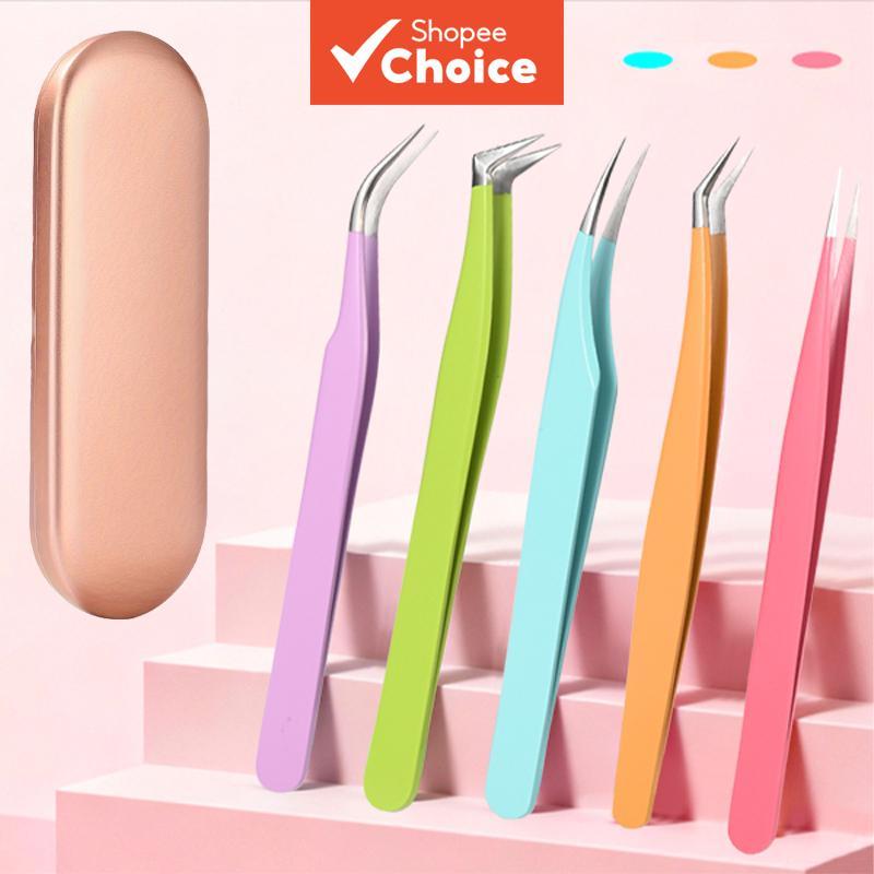 Pinça para Extensão de Cílios 5 Peças, Alta Precisão, Reta e Curvada, Pinça para Volume de Cílios para Extensões, Pinça