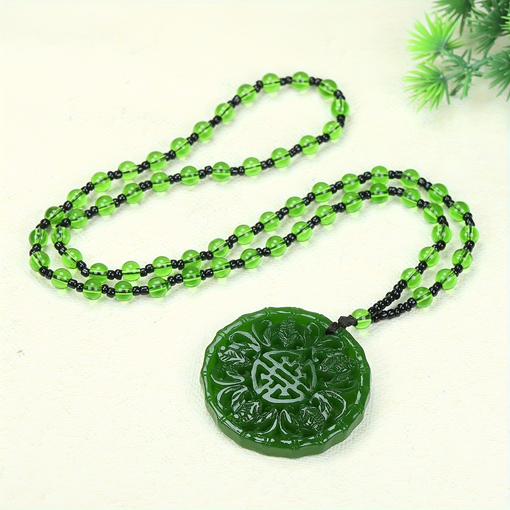 Pedra Natural verde Wufu Linmen pingente espinafre verde dupla face oco escultura Shou marca Fu personagem clavícula cor