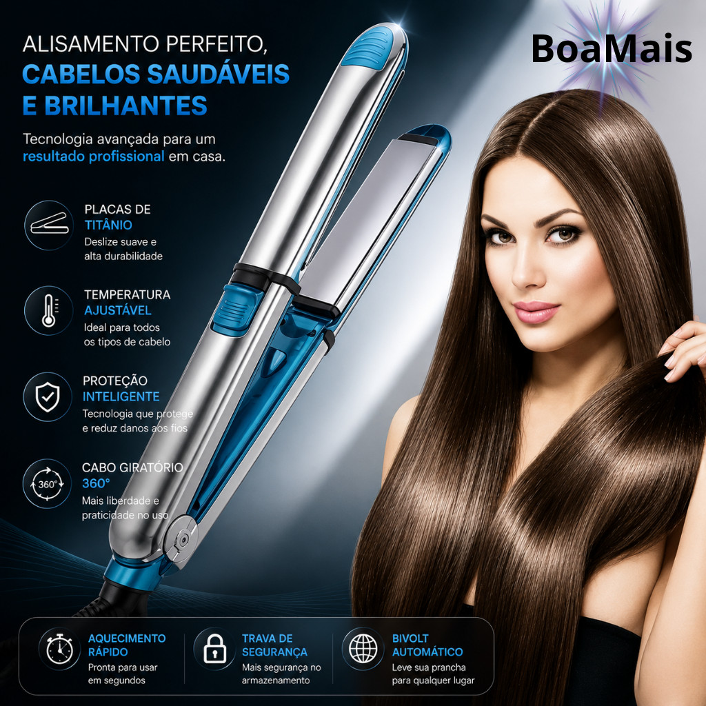 Chapinha 2 em 1 Nano Titânio Profissional Alisadora e Modelador Bivolt para Cabelos Lisos e Ondulado