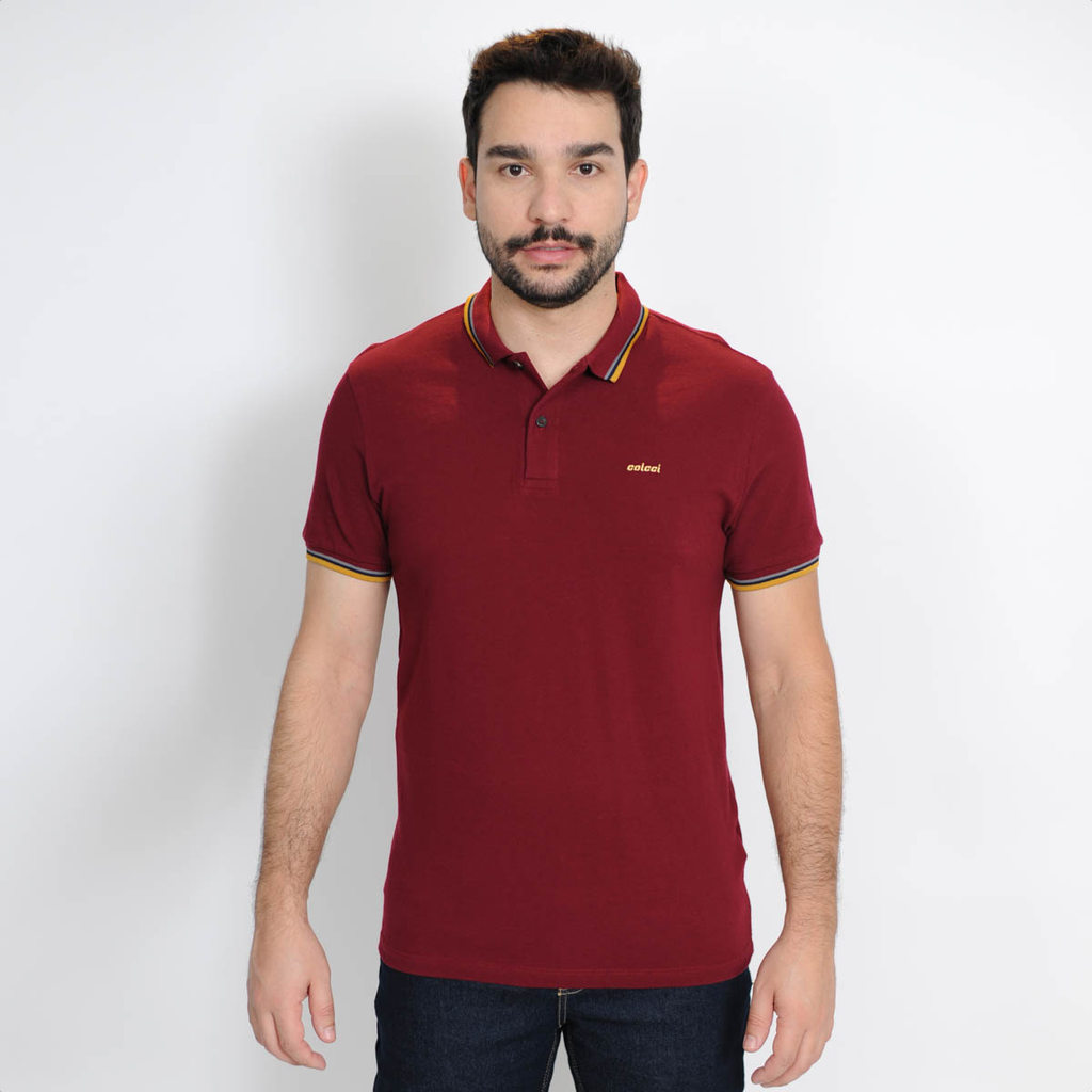Camiseta Polo Colcci Comfort 3 Listras Bordô - Masculino