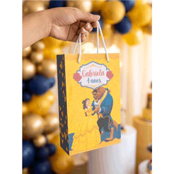 Sacolinha Personalizada com Nome e Idade - Tema Bela e a Fera - Lembrancinha Aniversário - Pegue e Monte