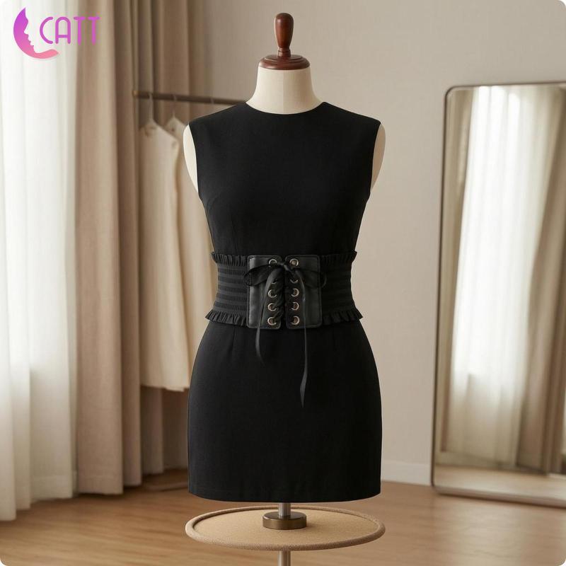 [Dadada2] Cinto Feminino Elástico De Couro PU Espartilho Largo Para Vestido , Acessório De Roupa E Definição De Cintura