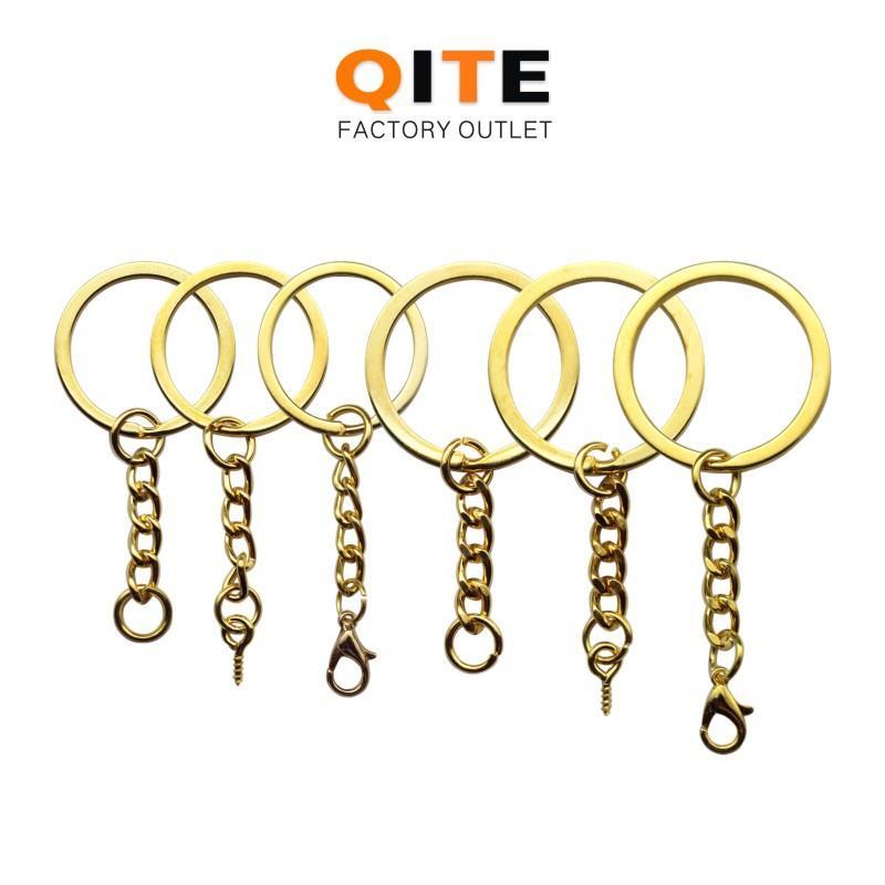 Chaveiro dourado com corrente 25 ~ 30mm anel plano com corrente faça você mesmo chaveiro de aço inoxidável