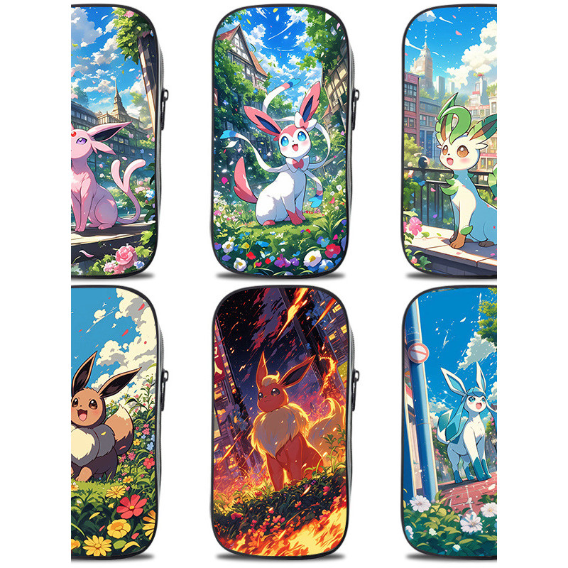Eevee Family Pencil Case Lona de chumbo Estojo de lápis de grande capacidade Caixa de papelaria Bolsa de papelaria Pokém