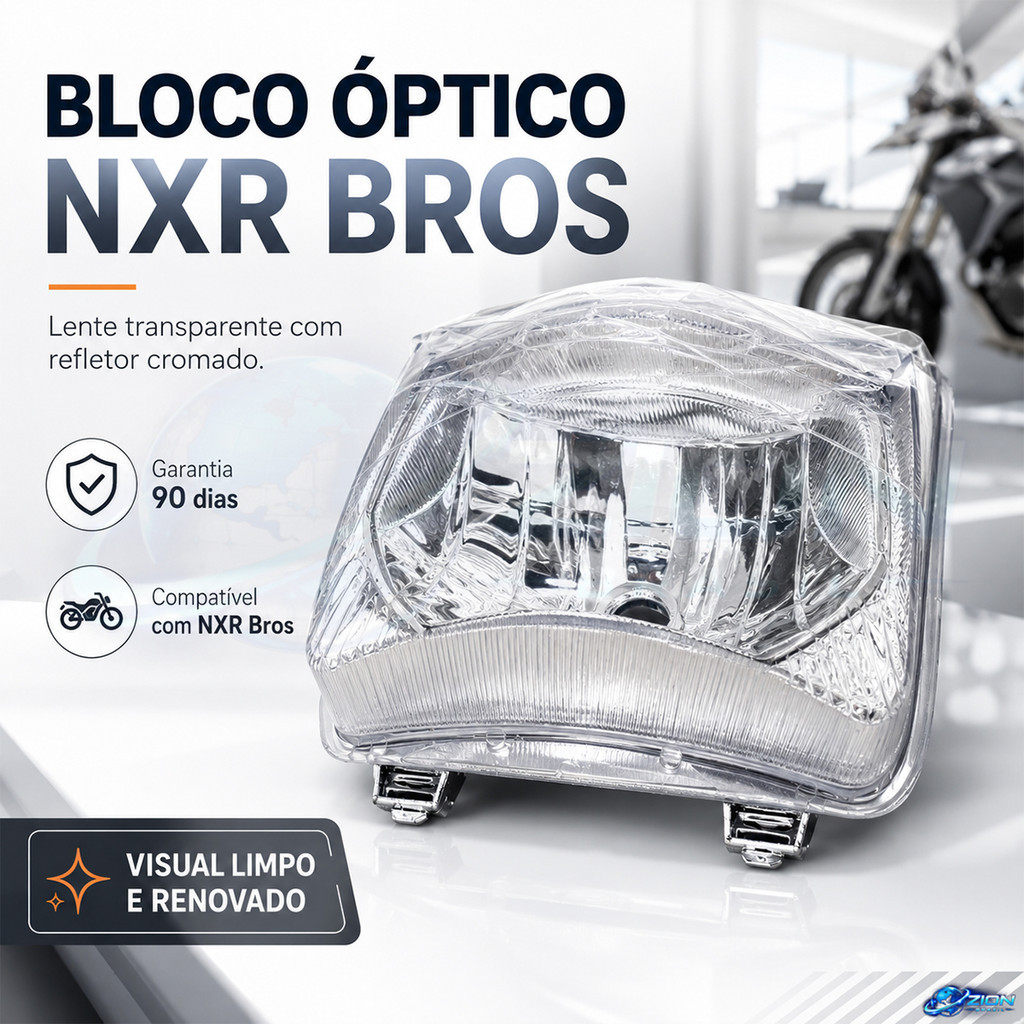 Bloco Optico Honda NXR Bros Farol Dianteiro Lente Transparente Refletor Cromado Carcaca Moto