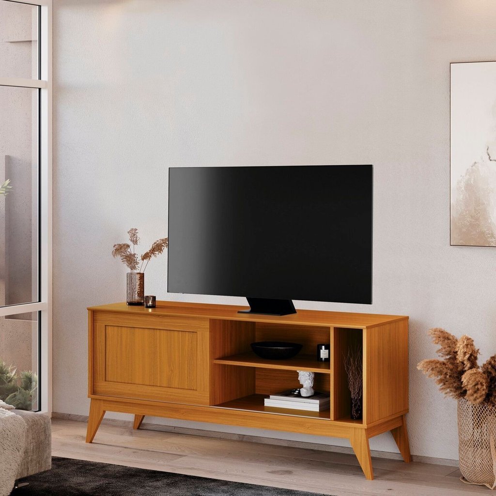 Rack para TV até 50 Polegadas MDF 136cm Porta Deslizante Aruba Marrom Cedro Cedro