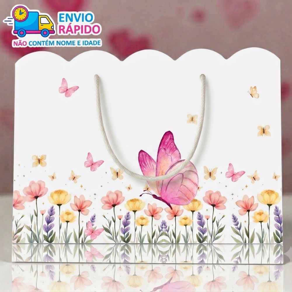 Kit Sacolinhas Personalizada Jardim das Borboletas (20x15x7cm) Lembrancinhas de Aniversário - PEGUE E MONTE