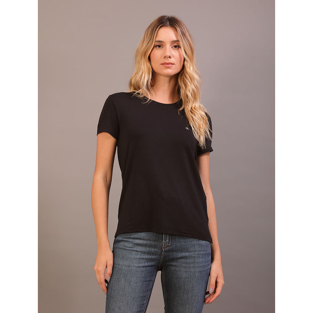 Camiseta Feminina Básica Canoa Recortes Calvin Klein - Preto