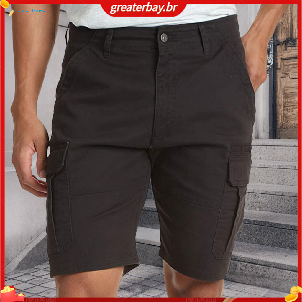 Men's Mid-rise Cargo Shorts with Button Zipper Fly Solid Color Casual Outdoor Reinforced Pockets for Hiking Travel Every