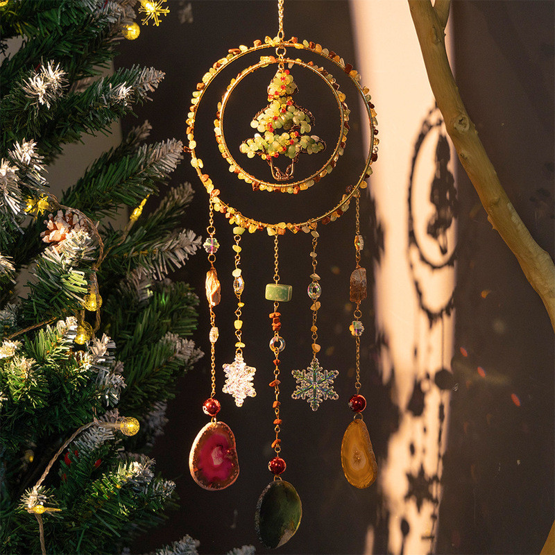 [Seleção Anyuan] Cristal Natural Pedra Esmagada Círculo Forma Sun Catcher Carrilhão de Vento Pingente Barra de Cristal J