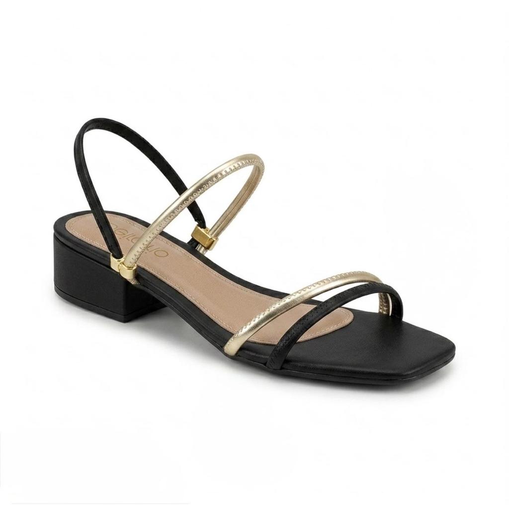 Sandália Feminina Salto Baixo Bloco Grosso Quadrado 3cm Dourado Elegante Sanf Ajustável Confortável