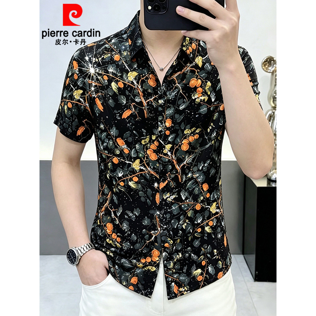Pierre Cardan moda lapela camisa Jacquard de manga curta camiseta masculina verão novo estilo Casual Wear fino camiseta