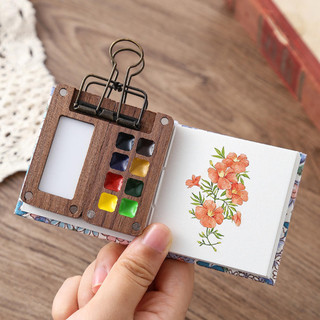Mini paleta de aquarela portátil, embalagem em caixa de madeira, conjunto de pintura para viagem, usado para pintura, nã