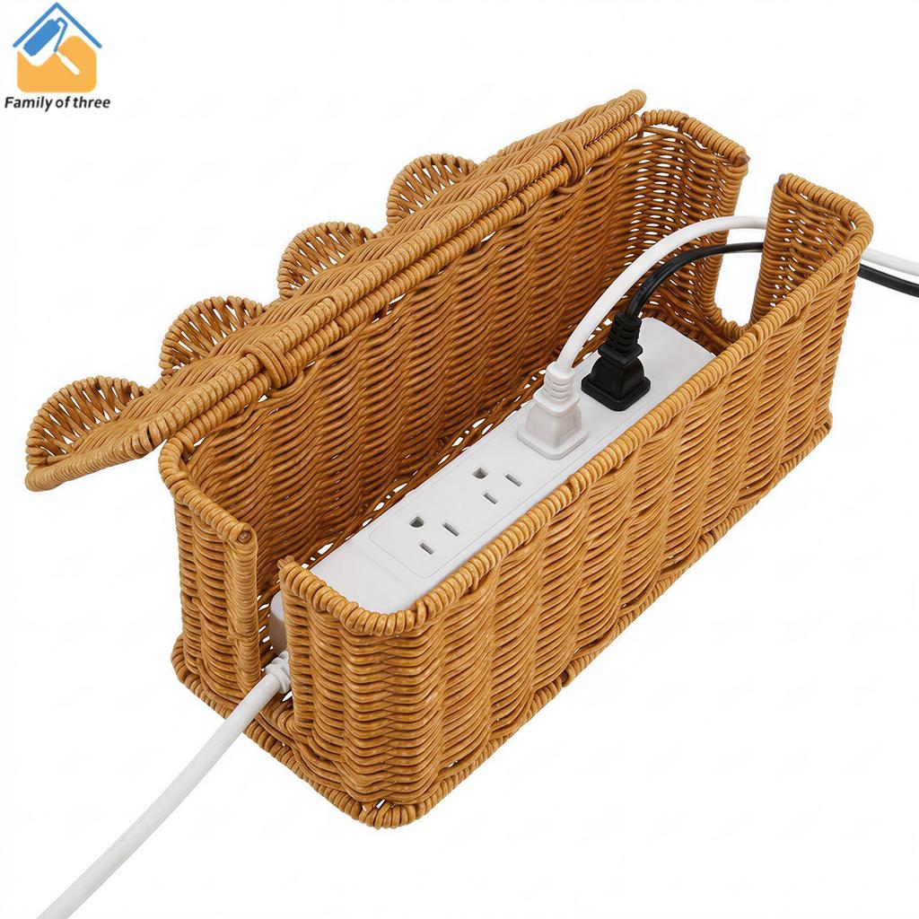 Cesta De Carregamento Estilo Rattan PP Cabo Hider Com Tampa E Estrutura De Metal Para Casa Escritório SHOPSKC9638