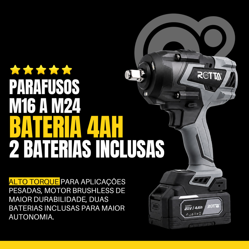 Chave de Impacto 1/2 Brushless 1000Nm Sem Fio a Bateria Alto Torque Profissional — imagem 2 de 2