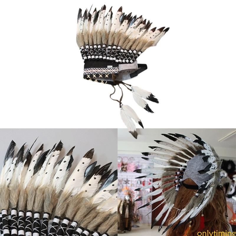 onlytiming Cocar Feito À Mão Étnico Americano Kokoshnik Para Pena Colorida