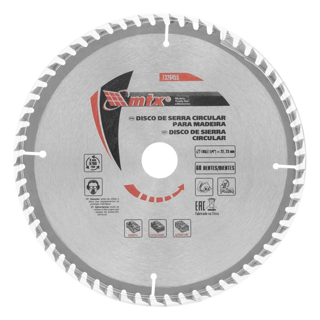 Imagem Disco Serra Circular Madeira 185mm 60 Dentes MTX