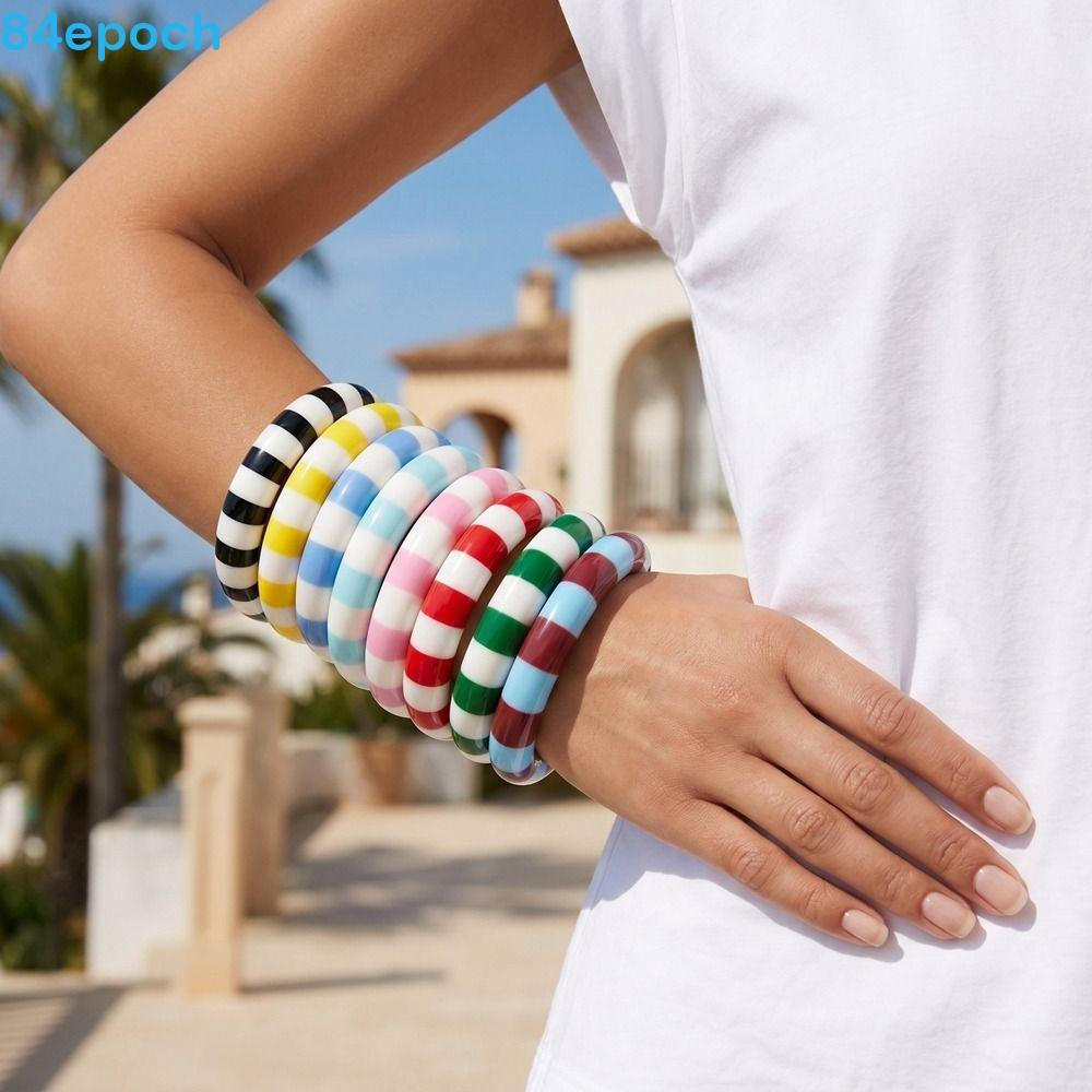 Pulseiras Acrílicas BREPOCH , Pulseira Listrada De Resina Bloqueada Colorida De Tubo Curvo Com Bloqueio De Cor Coreana
