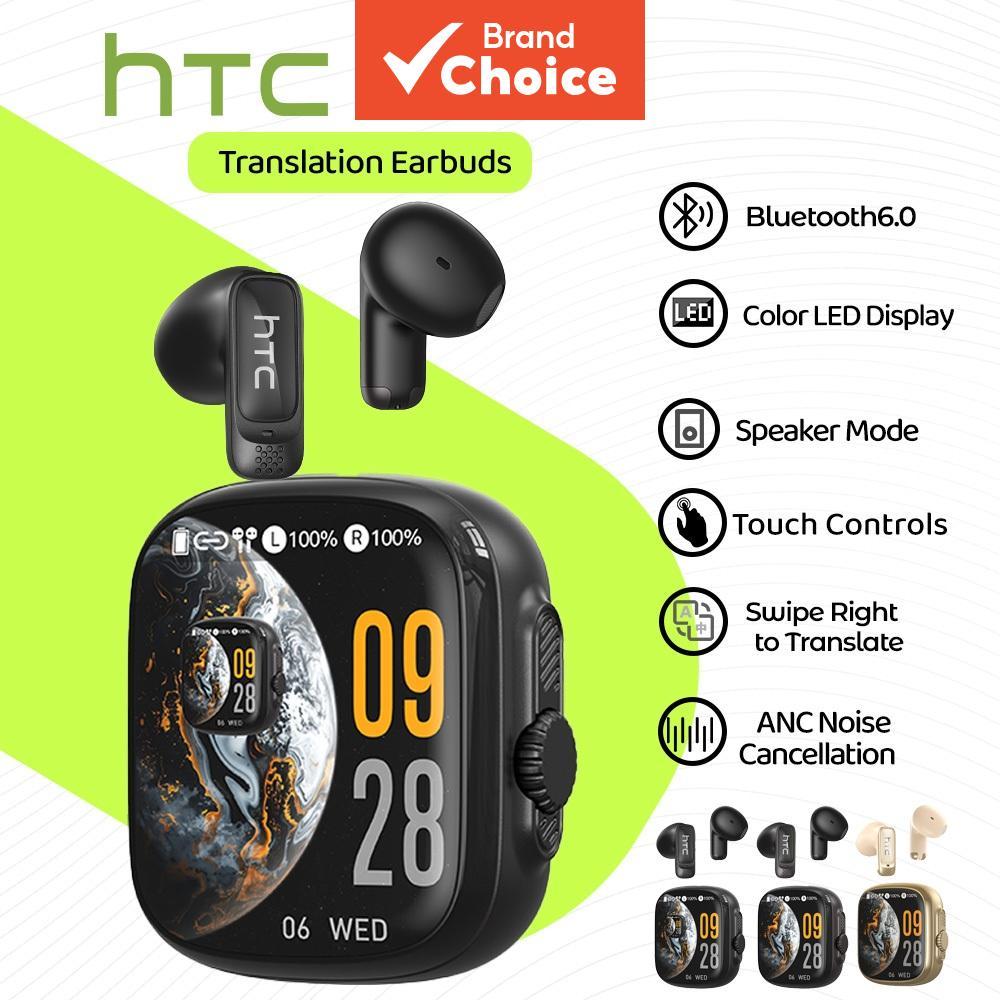 Fones de Ouvido HTC NE72 com Tradução em Tempo Real com IA, Tela Touch, Bluetooth 6.0, Troca de Modo, Controle por Toque