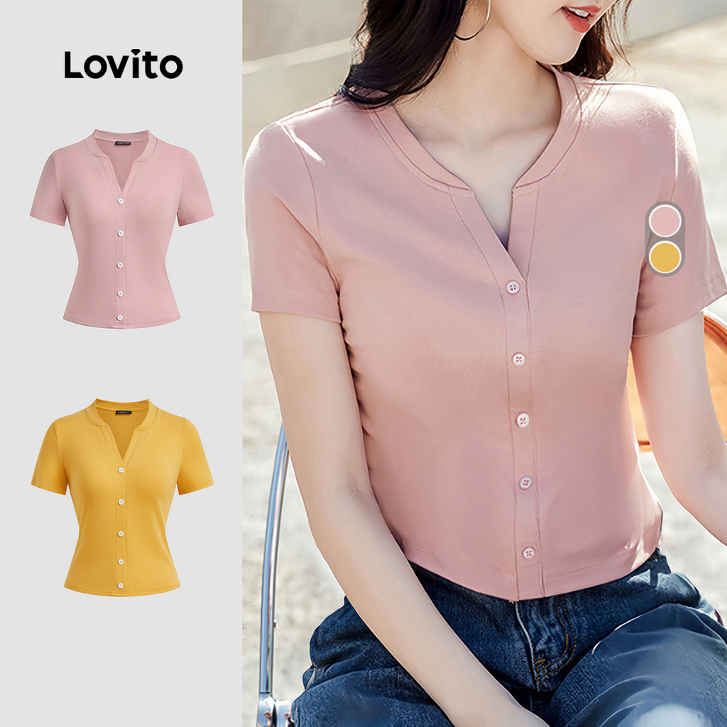 Lovito Casual Camiseta Feminina Com Botões Frontais Para Primavera/verão L143ED017
