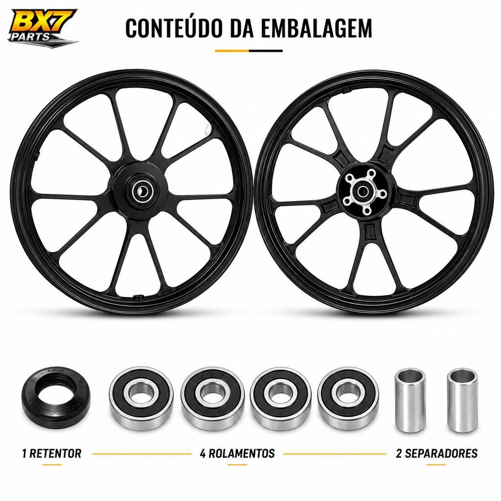 Par Rodas Liga Leve Honda Titan Fan 150 2004 a 2013 Modelo Titan 160 2025 Freio Disco com Rolamento — imagem 2 de 2