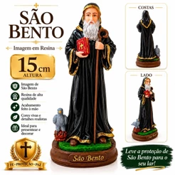 Imagem Santo de São Bento em Resina Católico - 15 cm
