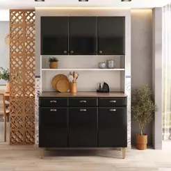 Kit de Cozinha Compacta 120cm em Aço Preto Retrô