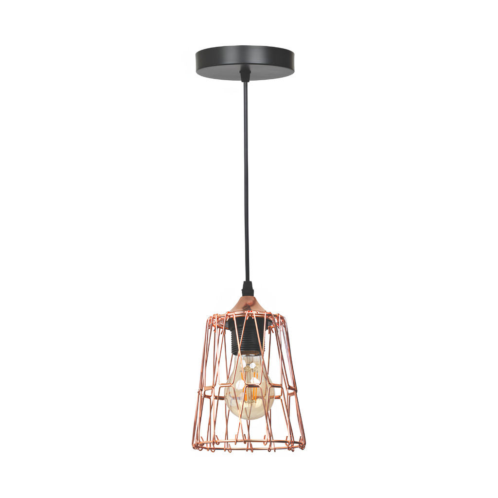 PENDENTE ARAMADO FORMER G-LIGHT GOLD ROSÉ COM CANOPLA PRETA E-27
