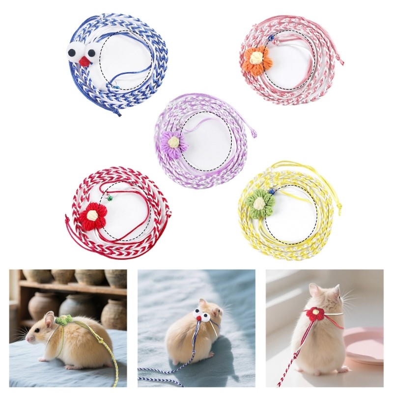 Estone Bonito Flor Design Hamster Arnês Coelho Trela Para Pequenos Animais Andando Corda Cabo Com Fivela Ajustável