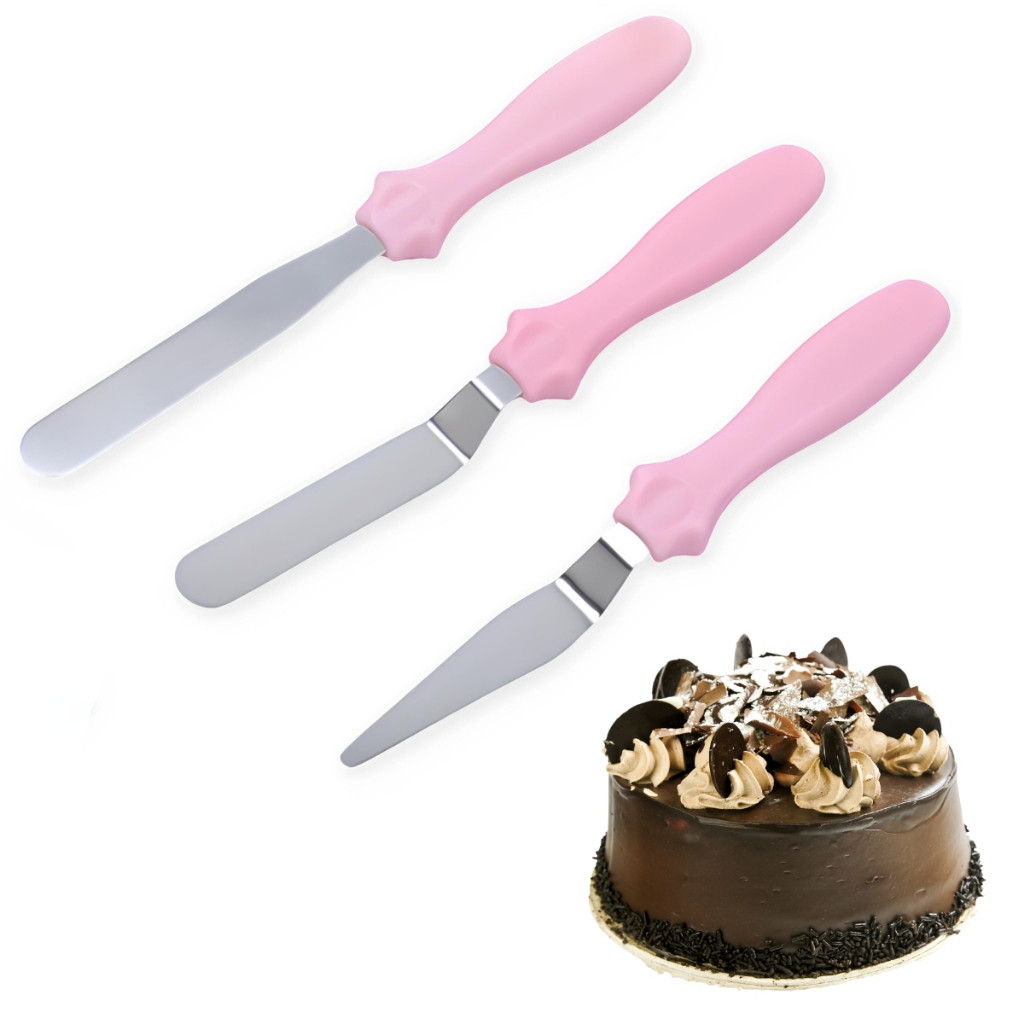 Kit 3 Espátulas Mini Para Confeitaria  Decoração de Bolo Espátula Ponta Fina Angular Reta COnfeitaria Casae Restaurant