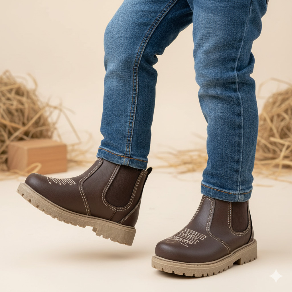 Bota Botina Kids Infantil Menino Texana Country Bordada Calce Fácil Tratorada