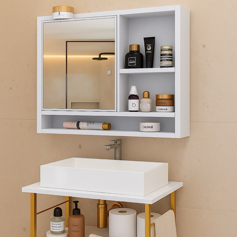 Gabinete Banheiro Estilo Industrial + Espelheira Aqua Lavabo Banheiro Sem Cuba Tampo Marmorizado - Promo Lançamento