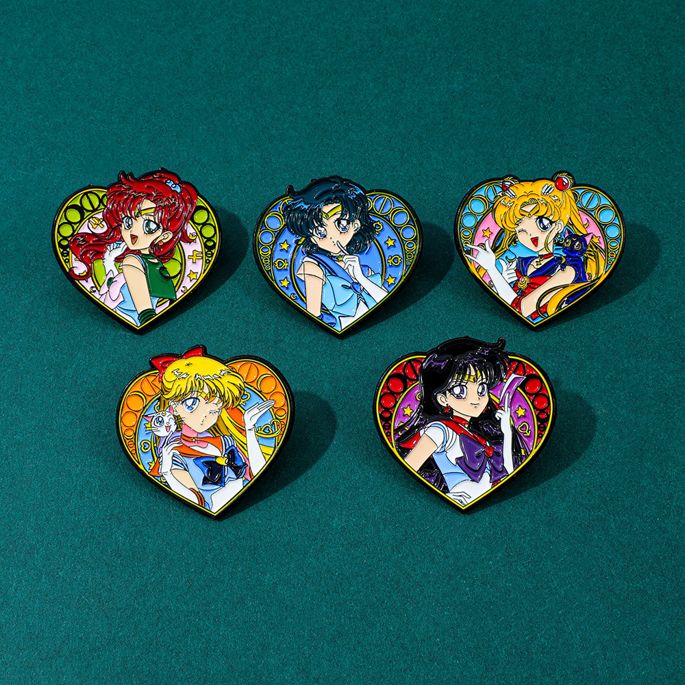 Distintivo de Metal de Anime Japonês Sailor Moon, Broche de Liga de Coração Tsukino Usagi Mizuno Ami, Decoração Versátil