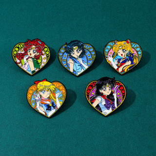 Distintivo de Metal de Anime Japonês Sailor Moon, Broche de Liga de Coração Tsukino Usagi Mizuno Ami, Decoração Versátil