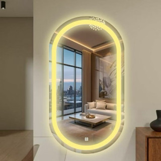 Espelho Oval Jateado Com Led e Botão Touch 80x50cm Lapidado Decoração Quarto Sala em Oferta na Shopee