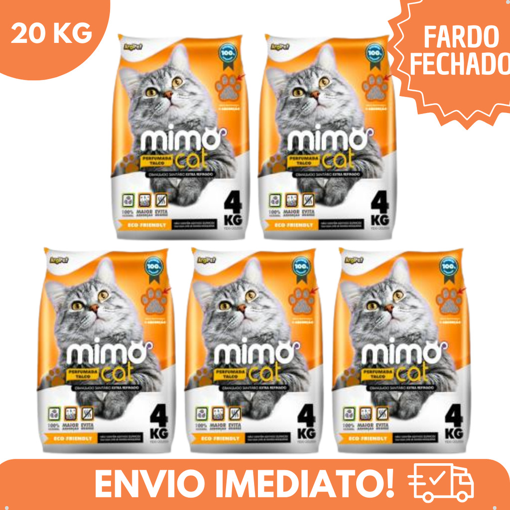 Kit 5 Areia Sanitária Higiênica Argila Natural Perfumada pra Gatos Grãos Médios Talco 20 kg Mimo Cat em Oferta na Shopee