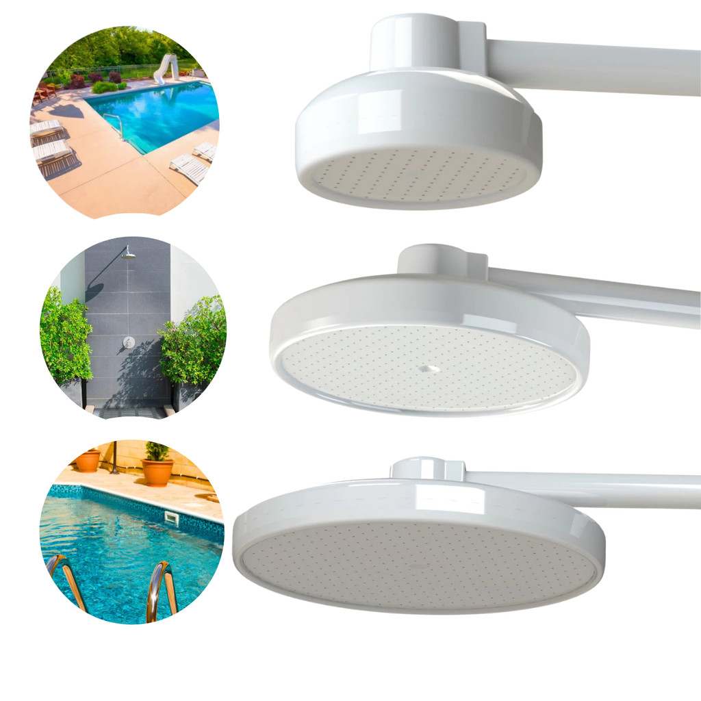 Chuveiro de Banheiro Ducha Fria Chuveirão Para Piscina Quintal Sítio Ducha Branca 1/2'' Braço 30cm