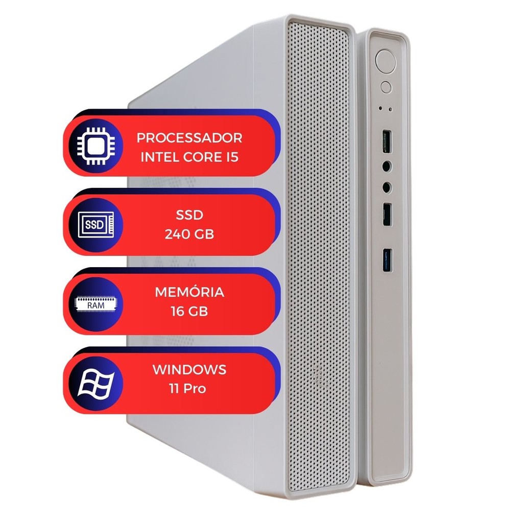 Computador MultiPc SlimDesk Branco Intel i5 Ram 16GB SSD 240GB Windows 11 Design Compacto e Rápido