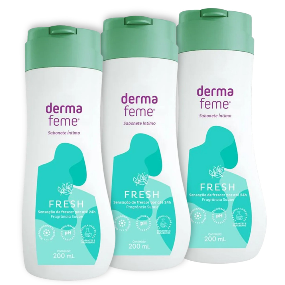 3 Uni Sabonete Líquido Íntimo Dermafeme Fresh Com 200ml