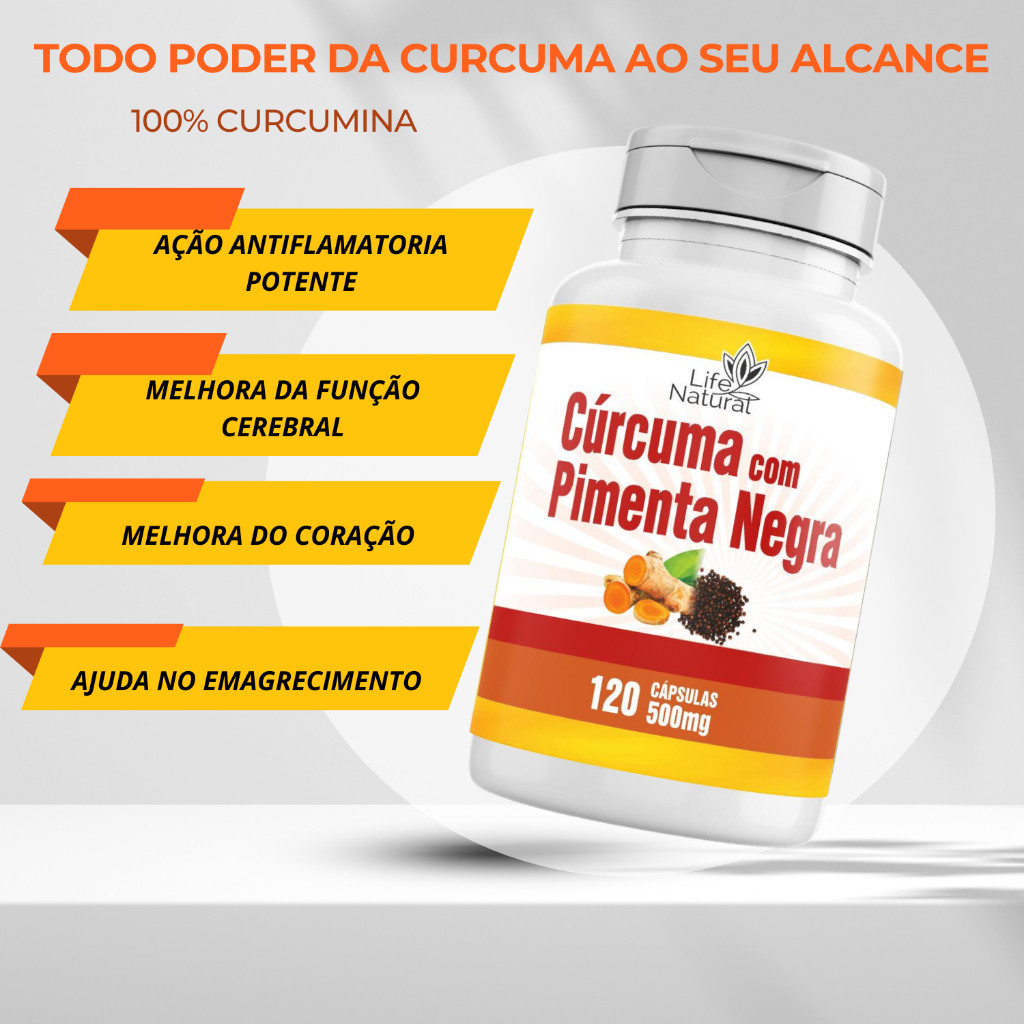 Curcuma Longa 120 Capsulas com P. Preta Legitima 100% Pura em Oferta na Shopee