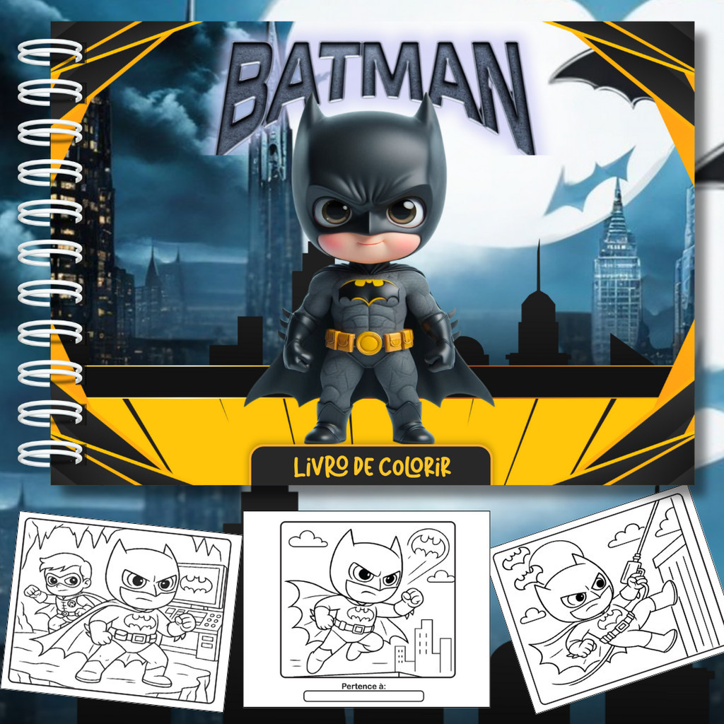 Livro de Colorir Bat man – Atividade Educativa, Presente Criativo, Personalizado e Envio Imediato