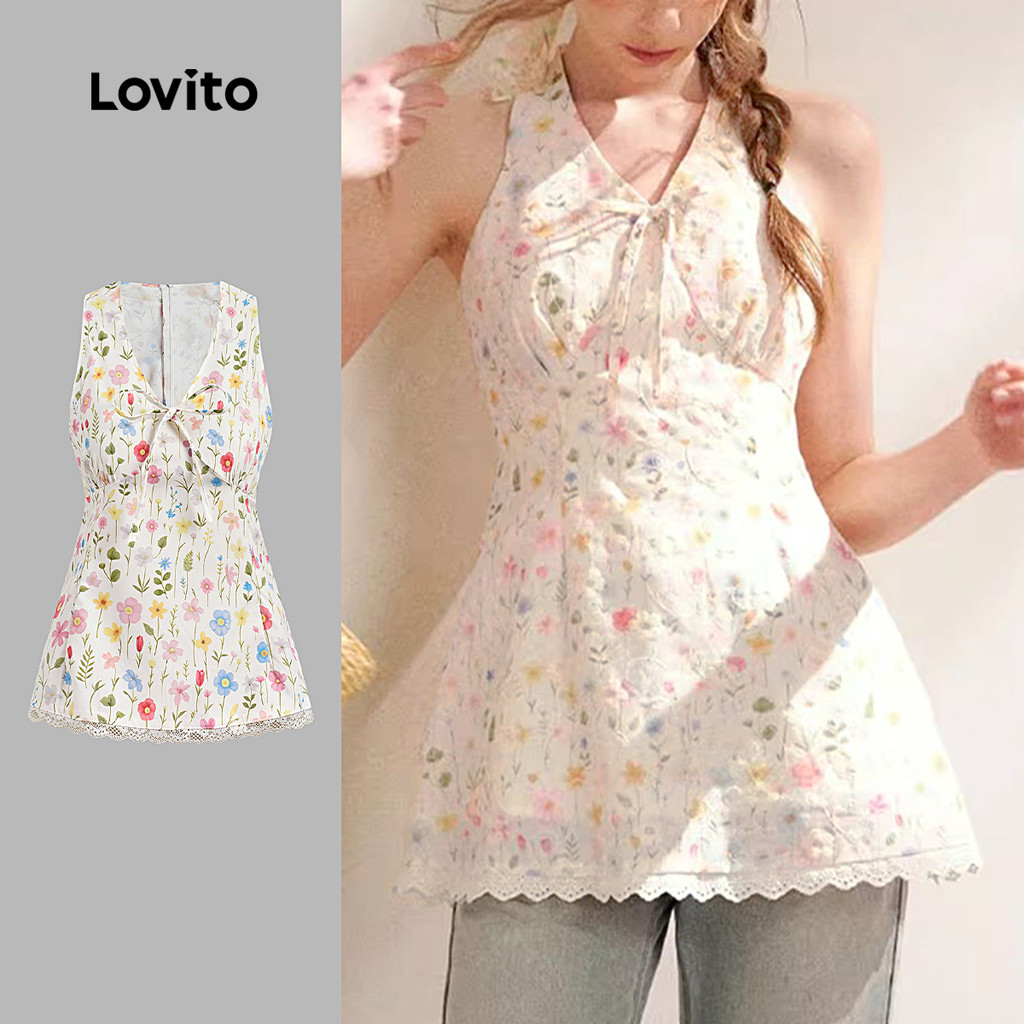 (NEW) Lovito Cropped Top Casual de Laço Primavera/verão para Mulheres L151AD310 em Oferta na Shopee