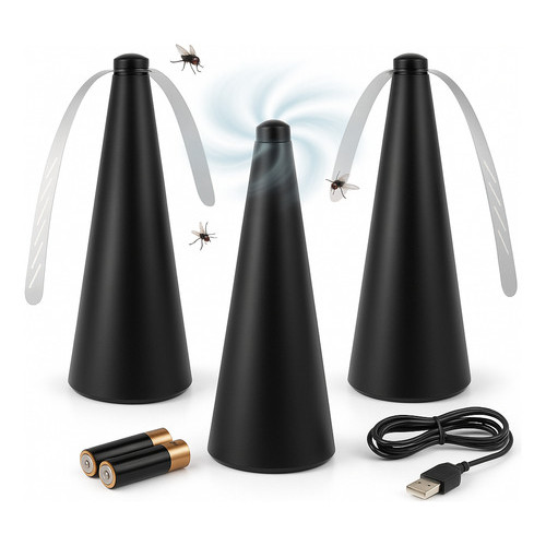 Kit 3 Ventilador Repelente de Mesa Espanta Mosca Mosquito Inseto Preto Hastes Flexíveis