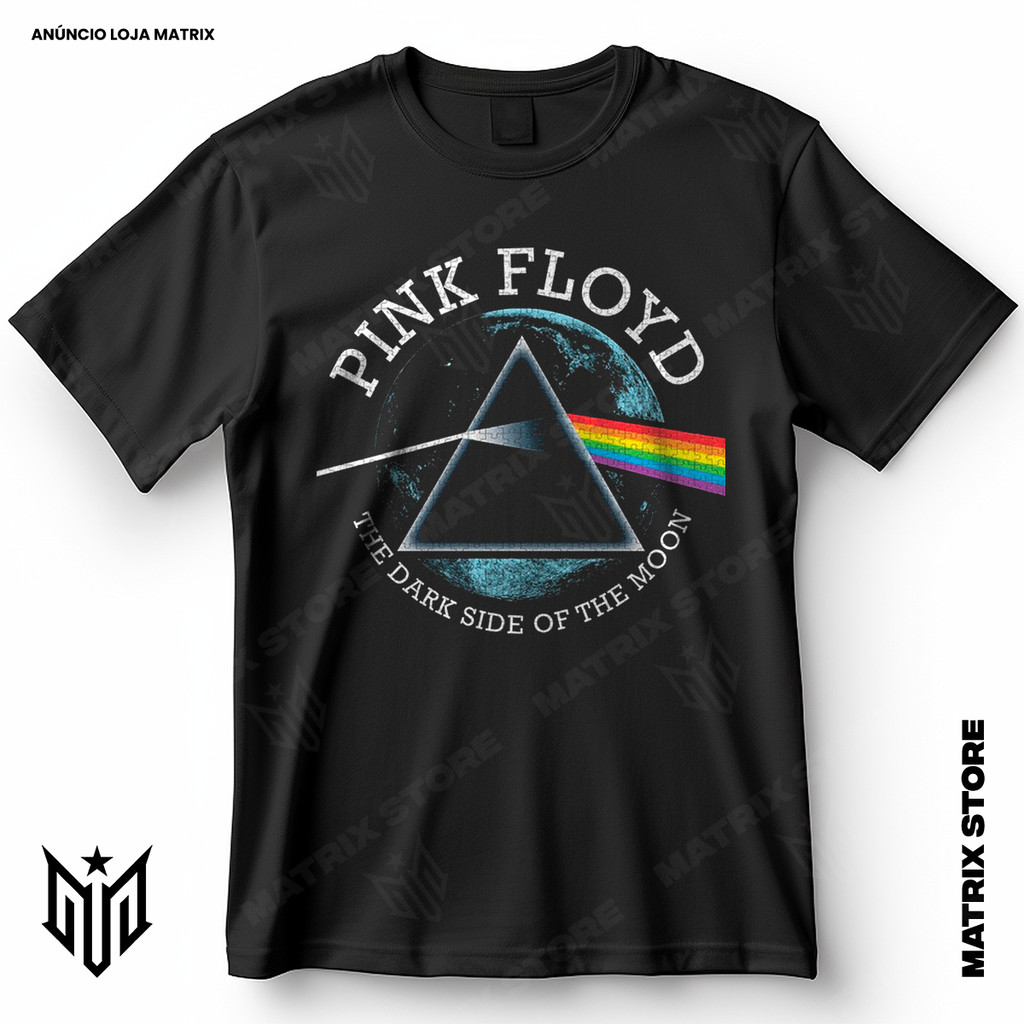Camisa Banda Pink Floyd The Dark Side Of Moon Arco Iris Blusa Camiseta de Rock 100% Algodão
