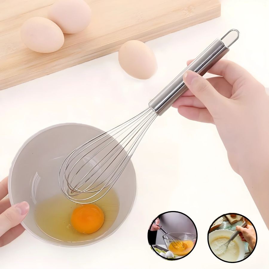 Kit 2 Fue Profissional Batedor de Ovos Fouet Inox 28 cm Gourmet Omelete Cozinha Massas Clara
