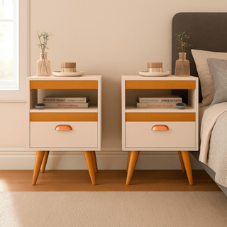 Kit 2 Mesa de Cabeceira PROMOÇÃO Quarto Criado Com Gaveta Puxador Nicho Acessorio Com Pés Retro  Pés em Oferta na Shopee