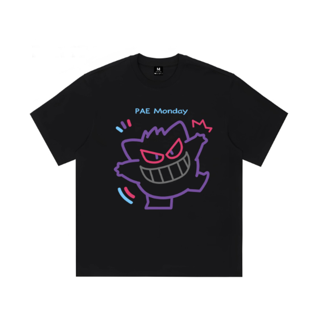 Camiseta Estampada Com Personagem Gengar E Frase "PAE Monday", T-shirt De Algodão Casual Confortável Unissex